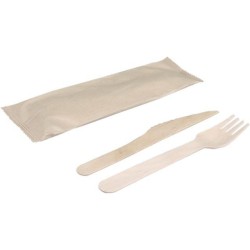 Bestekset Hout Vork/Mes/Servet (50st)